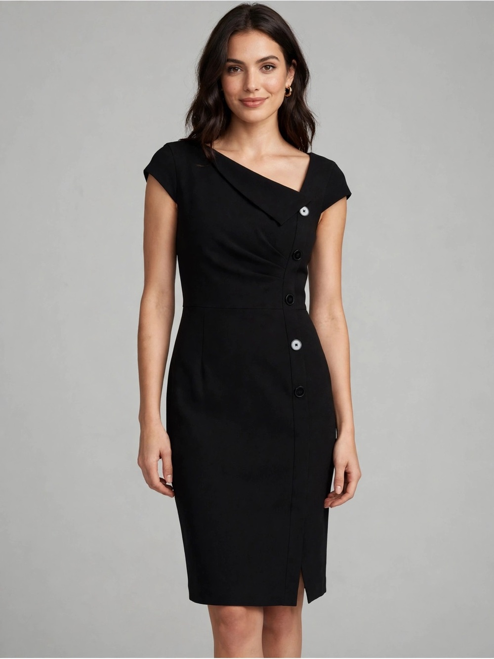 White House Black Market Black Cap-Sleeve Midi Sheath Dress